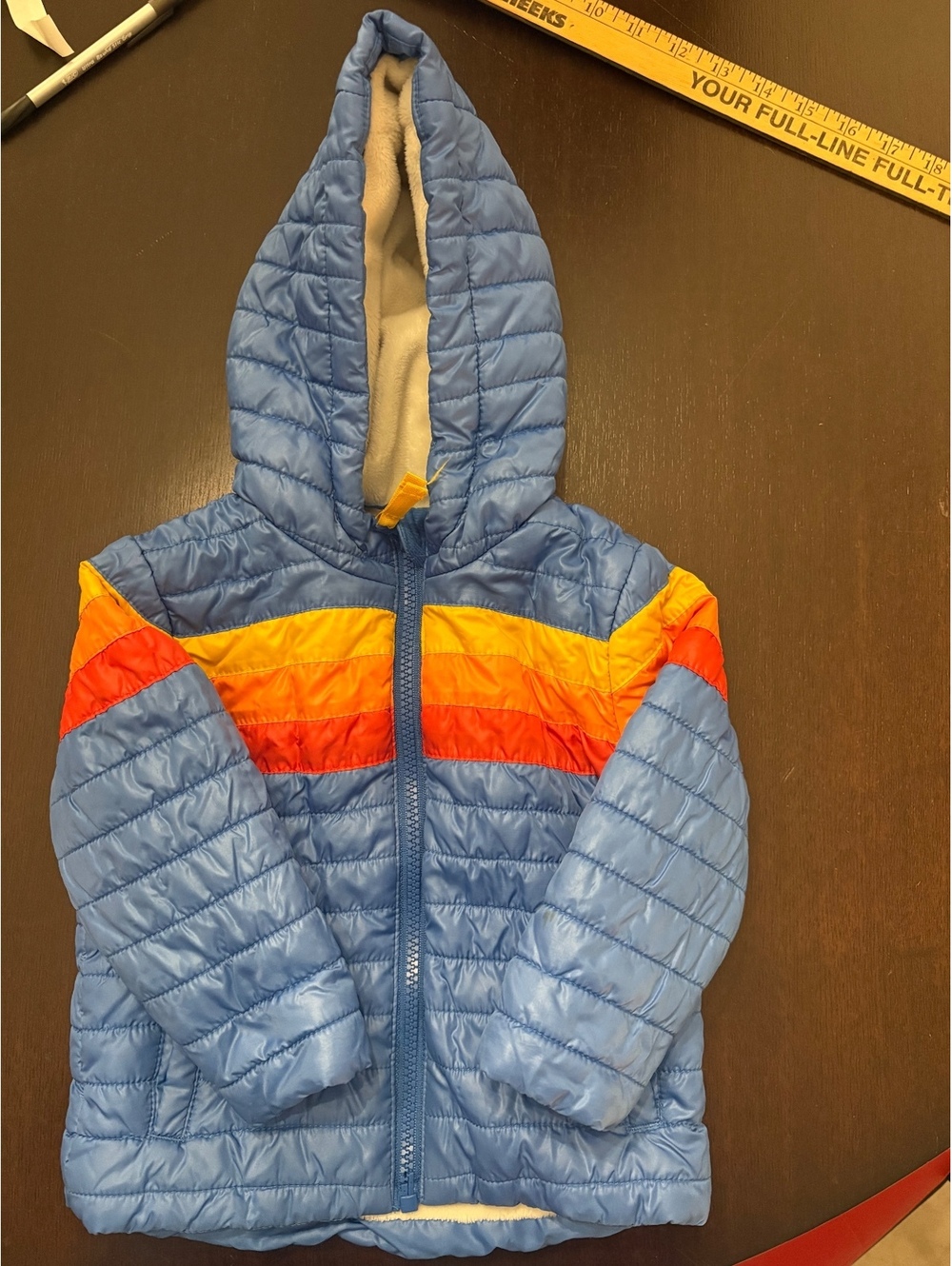 Cat & Jack Toddler Blue Puffer Jacket with Colorful Stripes, Size 18M